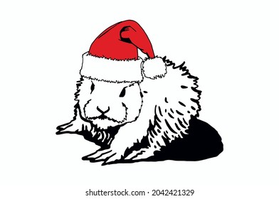 Christmas bunny , rabbit in Santa Claus hat on white background,element for New year design,cards