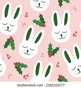 conejo de navidad sin costura dibujado a mano. 