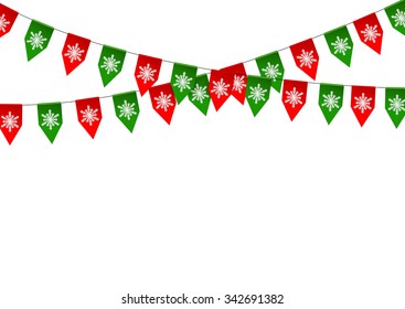 Christmas bunting flag isolated on white background.