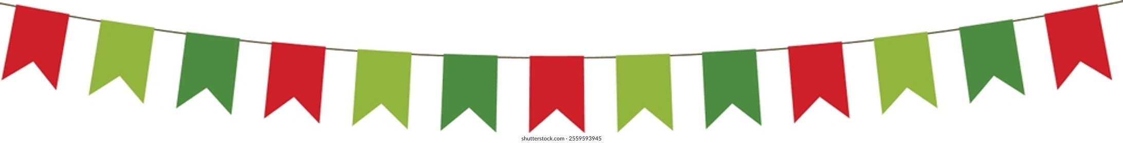 Christmas bunting, simple pennant banner, red green xmas flags, swallowtail bunting, notched pennant bunting, holiday inspired banner isolated