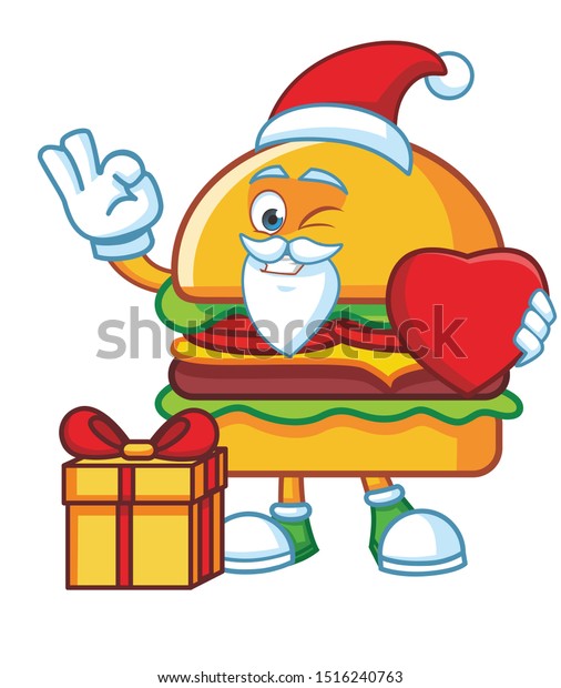 Christmas Burger Cartoon Character Mascot Design Stock Vector (Royalty ...