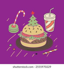 Christmas burger color image vector