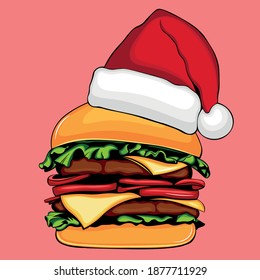 Christmas Burger In A Hat On A Pink Background