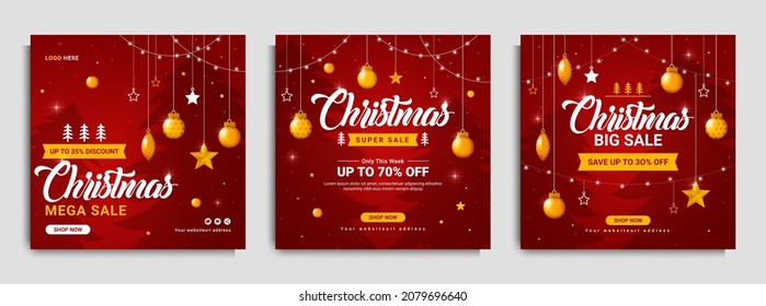 Christmas Business Marketing Social Media Post Template Design With Luxury Gold Abstract Background, Logo And Icon. Holiday, New Year, Xmas And Winter Festival Sale Promotion Banner, Flyer Or Poster.