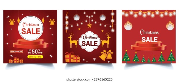 Christmas business marketing social media post template design with luxury gold abstract background. X-mas and winter festival sale promotion banner, flyer or poster. Merry Christmas square banner