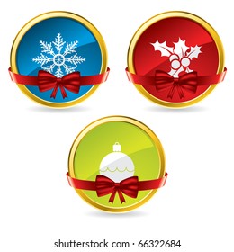 Christmas buttons with bow and ribbon