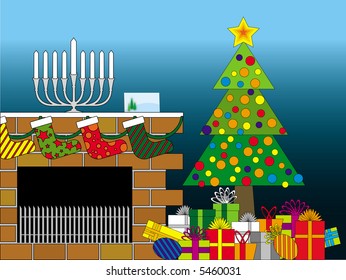 christmas by the fire place