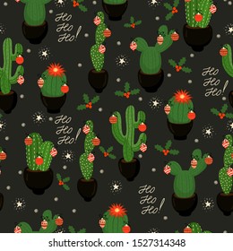 Christmas cacti. New Year seamless pattern.