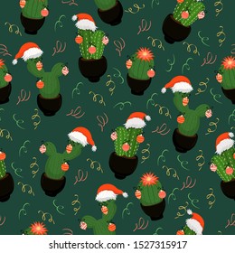 Christmas cacti. New Year seamless pattern.