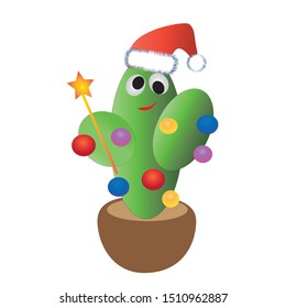 christmas cactus with balls in a hat
