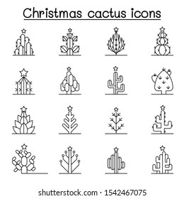Christmas cactus icon set in thin line style