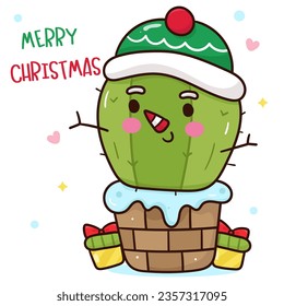 Christmas cactus snowman kawaii vector. X mas card (happy new year kids) fairy tale book. Perfect make a wish for celebration party children, princess party, pattern, background, wallpaper and shirt.