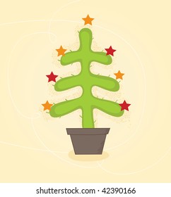 Christmas cactus tree. Retro christmas cactus tree design. Vector illustration.
