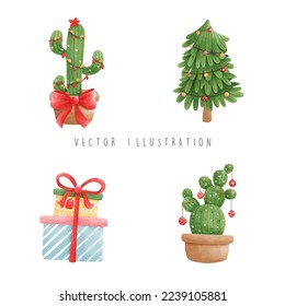 Christmas cactus, Christmas vector illustration