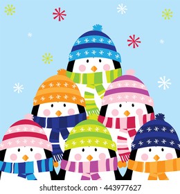 Christmas cad with cute family penguin design