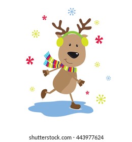 Christmas cad with cute reindeer skiing design