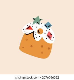 Christmas cake. Cute sweet cake in a flat style. Doodle, hand-drawn illustration. Clipart. The object is isolated.