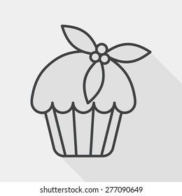 Christmas cake flat icon with long shadow, line icon