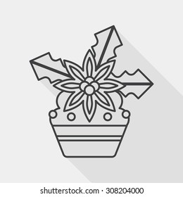Christmas cake flat icon with long shadow, line icon
