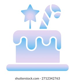 Icono de gradiente de pastel de Navidades con bastón de caramelo y estrella