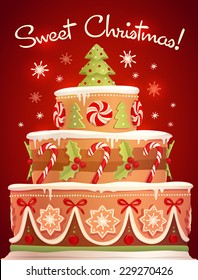 Christmas cake. Greeting card \ poster \ banner. Vector illustration.