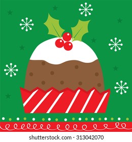 christmas cake with holy leaf on top, cute christmas design suitable for your personal greeting card