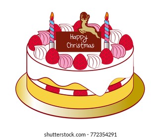 Christmas cake illustration, strawberry sponge cake, vector data