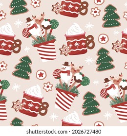 Christmas Cake Pop, Cafe, Sweets, Biscuit Seamless Pattern For Fabric, Linen, Textiles And Wallpaper