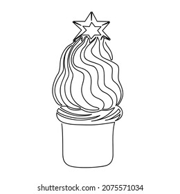 Christmas cake in the shape of a Christmas tree. Drawn in one continuous line.