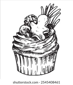 Christmas cake. vector illustration in sketch style. celebrating new year, christmas