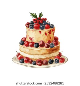 christmas cake vector illustration in watercolor style