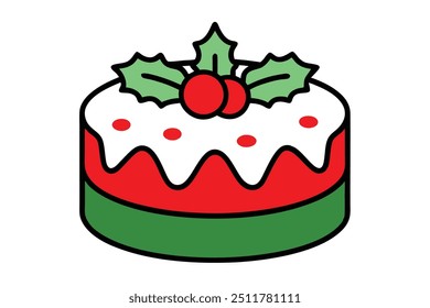 Christmas cake vector line art, clipart illustration with isolated on white background