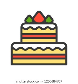 Christmas cake vector, Christmas related filled design icon, editable outline