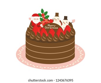 It is a Christmas cake where Santa Claus and a snowman are decorated.