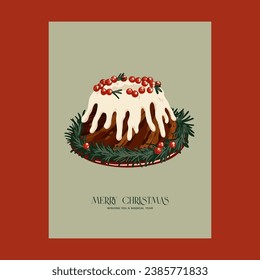 Christmas cake. Winter greeting card, print, packaging
