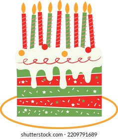 Christmas cake,Christmas background. Wrapping paper. Christmas print supplies. Christmas party happy people celebrating Christmas flat illustration