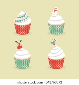 christmas cakes set. Vector illustration.  Can be used in web design, printed on fabric/paper, as a background, or as an element in a composition.