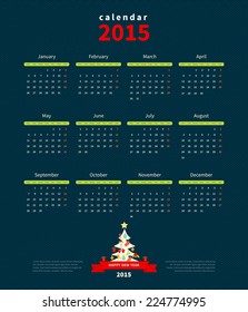 Christmas Calendar 2015 template vector week starts monday