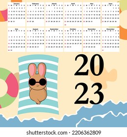 Christmas Calendar 2023 with Christmas rabbit, planner organizer.