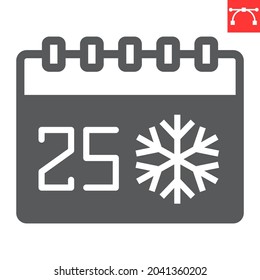 Christmas calendar glyph icon, holiday and christmas, 25th december calendar vector icon, vector graphics, editable stroke solid sign, eps 10.