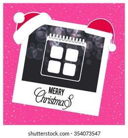 Christmas Calendar Icon Card. Photo frame with Santa Hat Christmas greeting card background