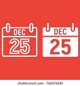 Christmas calendar line and glyph icon, New year and Christmas, xmas sign vector graphics, a linear pattern on a red background, eps 10.