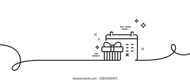 Christmas calendar line icon. Continuous one line with curl. New year presents day sign. Surprise symbol. Christmas calendar single outline ribbon. Loop curve pattern. Vector