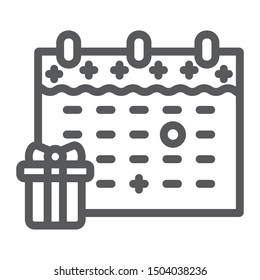 Christmas calendar line icon. date and new year, present and calendar sign, vector graphics, a linear pattern on a white background, eps 10.