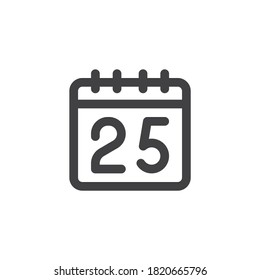 Christmas calendar line icon. linear style sign for mobile concept and web design. 25 day calendar page outline vector icon. Symbol, logo illustration. Vector graphics