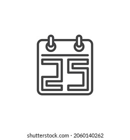 Christmas calendar line icon. linear style sign for mobile concept and web design. 25 calendar day outline vector icon. Symbol, logo illustration. Vector graphics