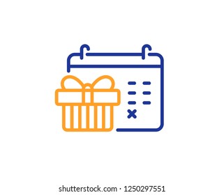Christmas calendar line icon. New year presents day sign. Surprise symbol. Colorful outline concept. Blue and orange thin line color icon. Christmas calendar Vector