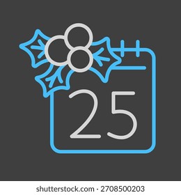 Calendario de Navidades con Vector de muérdago sobre fondo oscuro. Signo del 25 de diciembre. Signo de invierno. Símbolo de gráfico para el Sitio web del acontecimiento y de la fiesta y diseño de los App, logotipo, App, UI