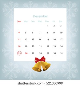 Christmas calendar on a blue background with snowflakes. Vector illustration