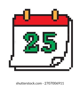 Ícone de pixel do calendário de Natal, ilustração de vetor